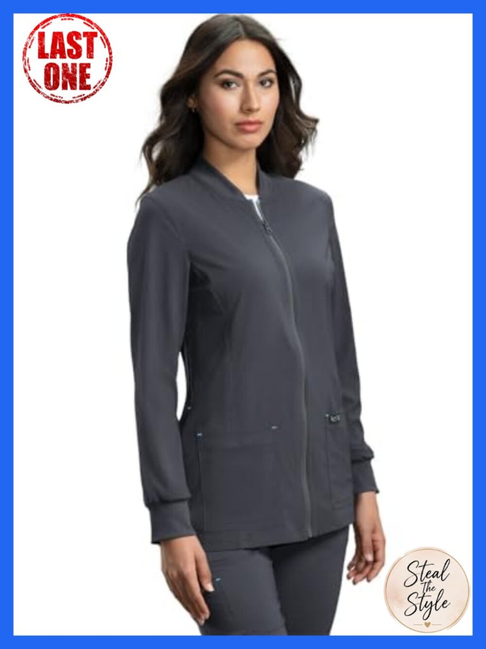 Women's Medical Scrub Jacket Zip Front Rib Cuffs Side Slits